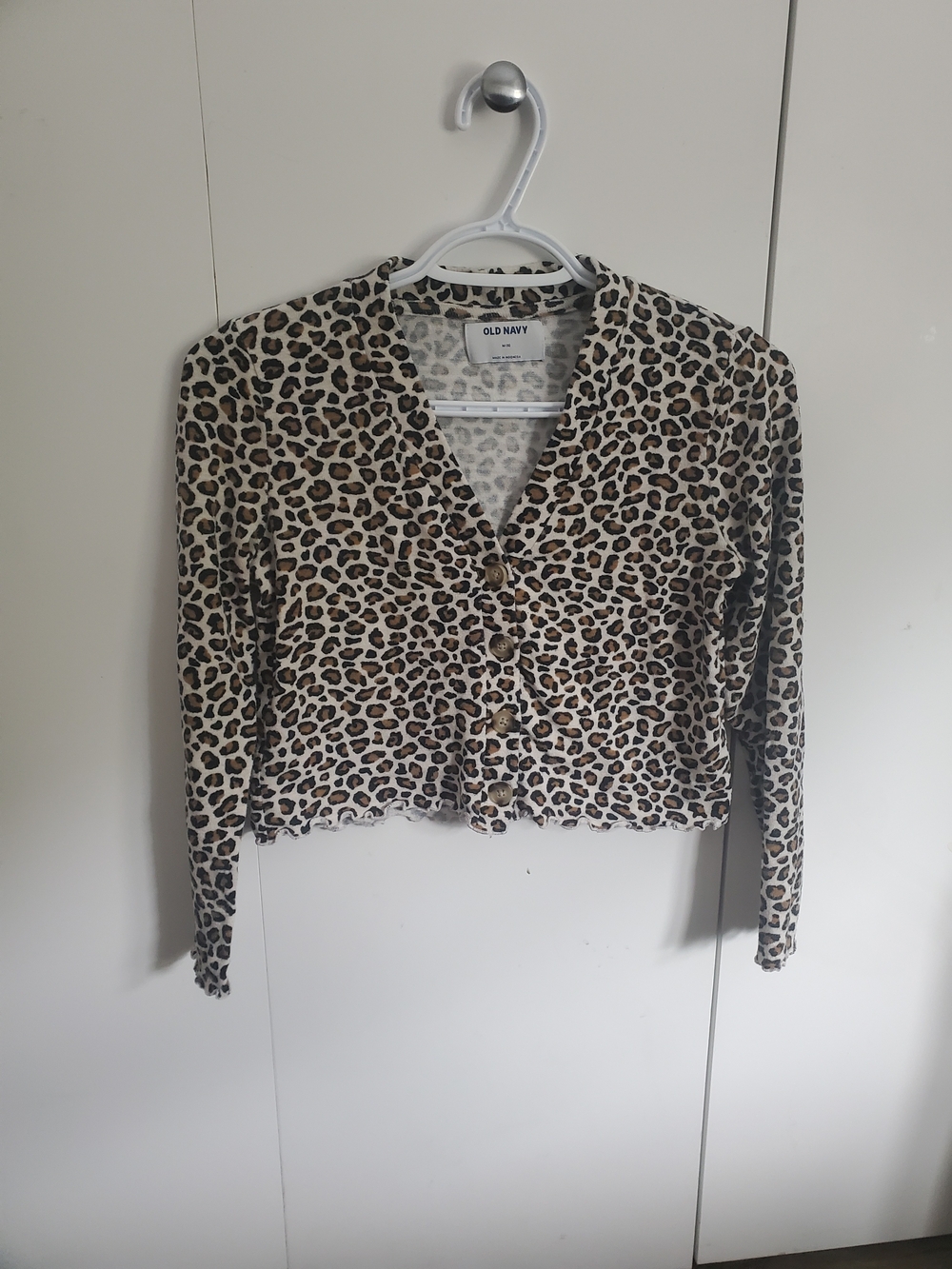 Old Navy Girls Size 8 Leopard Print Button-Front Crop Cardigan Fall Winter Brown